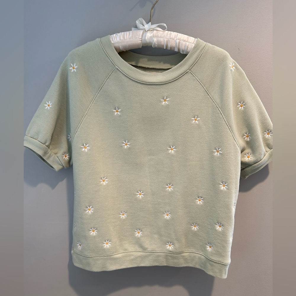 MADEWELL daisy embroidered short- sleeve sweatshirt. Size XS. EUC